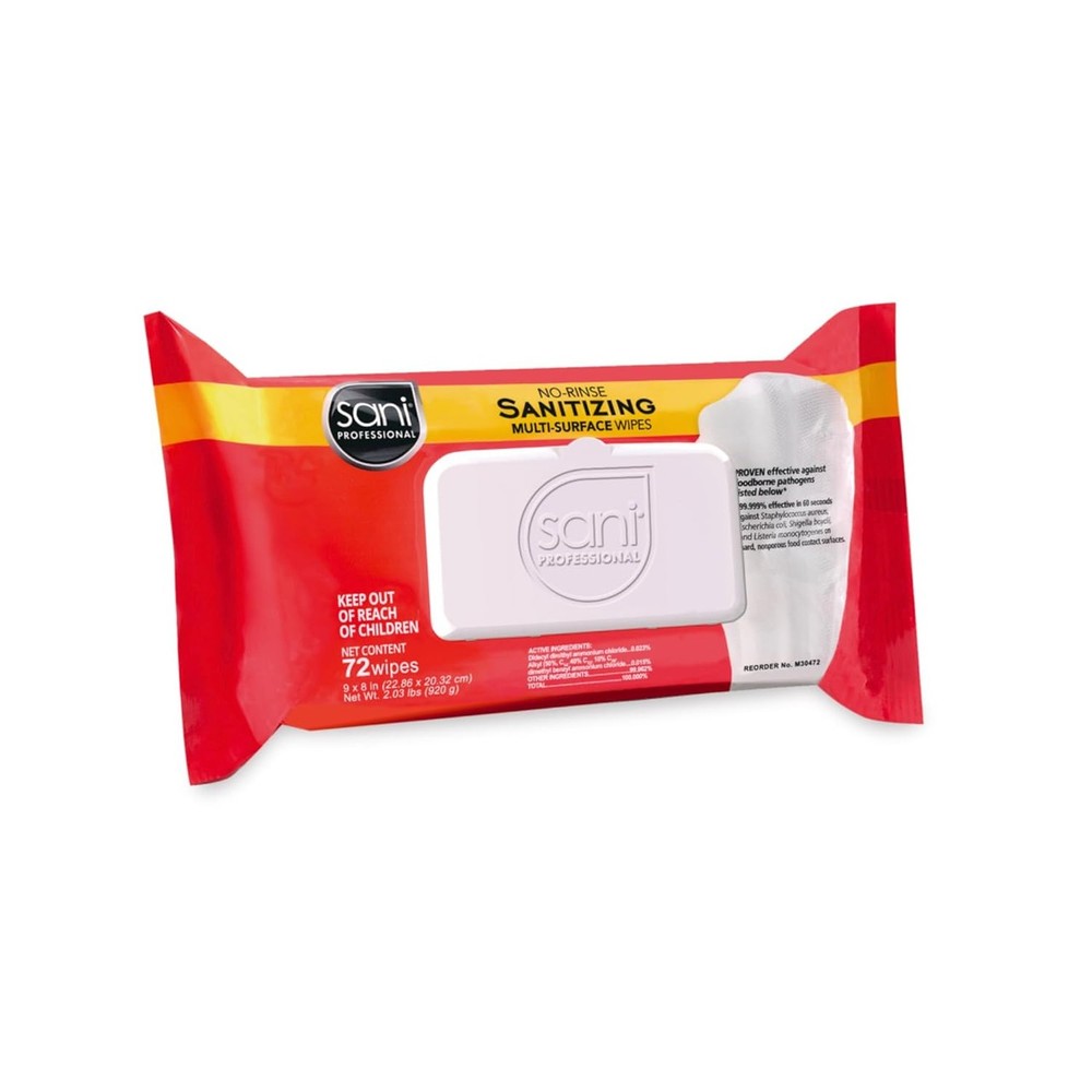 Sani Professional Nice Pak Sanitizing Multi-Surface Wipes, 72 Count, 12 Per Case