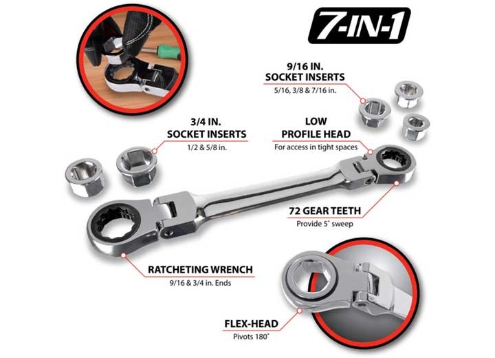 Performance Tool W30648 7-In-1 SAE Ratcheting Wrench