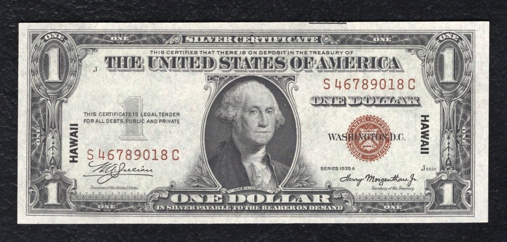 FR. 2300 1935-A $1 ONE DOLLAR “HAWAII” SILVER CERTIFICATE NOTE GEM UNCIRCULATED