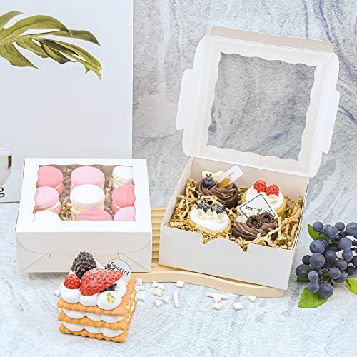 50pcs 5x5x2 Inch Cookie Boxes with Window White Bakery Boxes Pastry Boxes for...