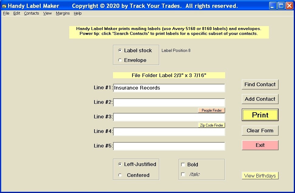 Print labels! PC Software prints mailing labels, envelopes. Mass mail, contacts.