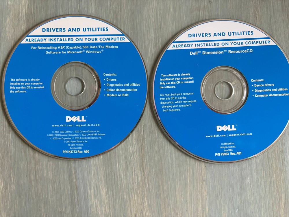 Pair Dell Drivers & Utilities V.9X/56K Data/Fax Modem Software Resource CD H3773