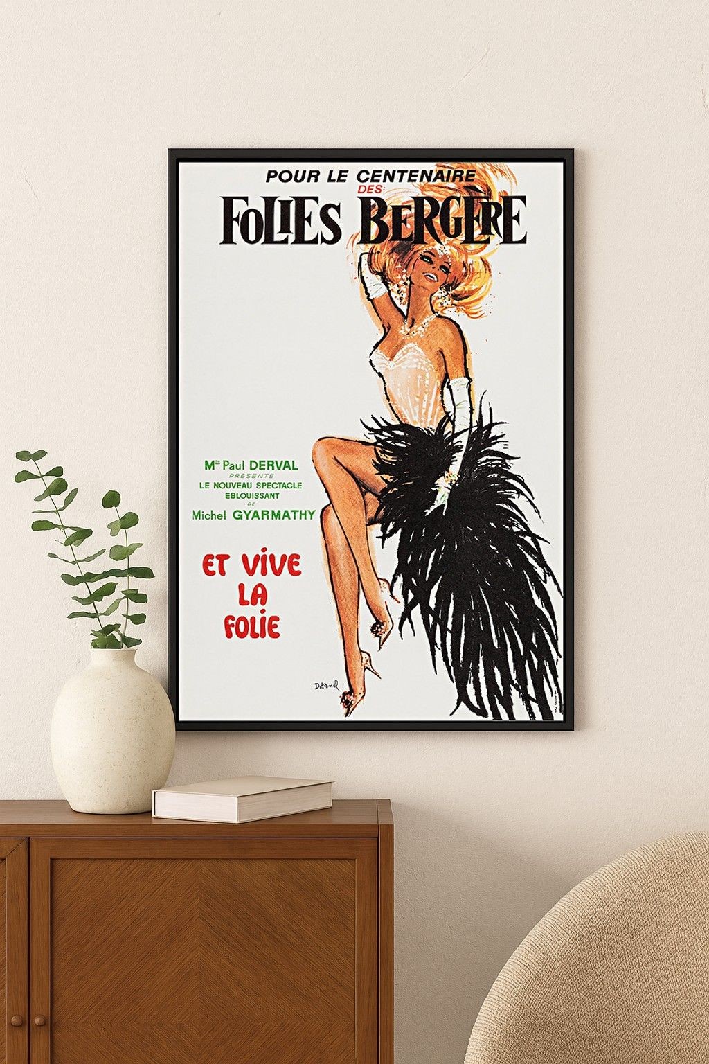 🎉 Folies Bergère Vintage Poster c1950s - Et Vive La Folie - 24x32” 🌟