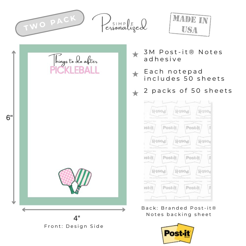 Simple Personalized. "Things to do after Pickleball" Post it Notes. To White