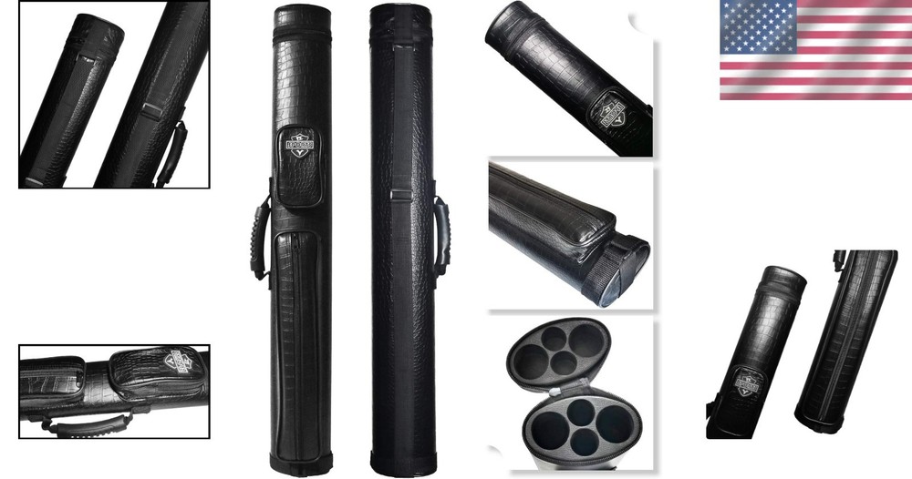 Classic Black 2x2 Billiard Cue Case - Waterproof with Adjustable Shoulder Strap