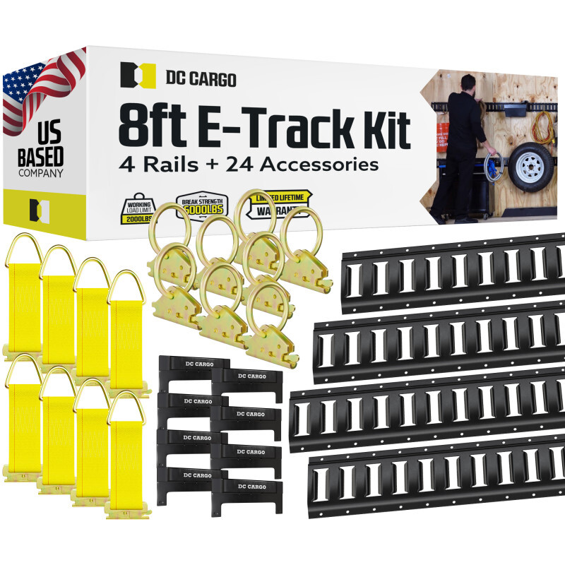 DC Cargo E Track Rails Tie-Down Kit 8' Etrack Rail, E-track Rings, Anchors, Caps
