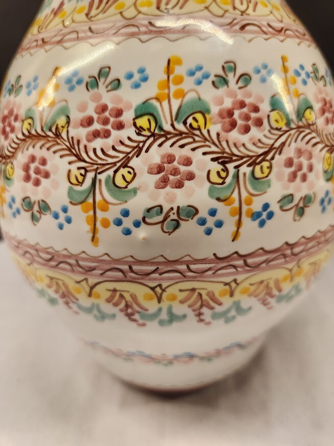 Spanish Colored Dot Pottery Pitcher Artisan Crafted Created Hand Painted EUC