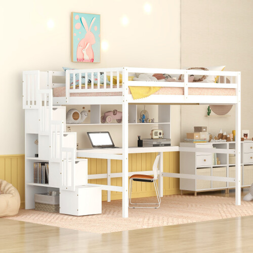 Full Size Loft Bed with Desk & Storage Staircases Full Size Loft Bunk Bed Frames