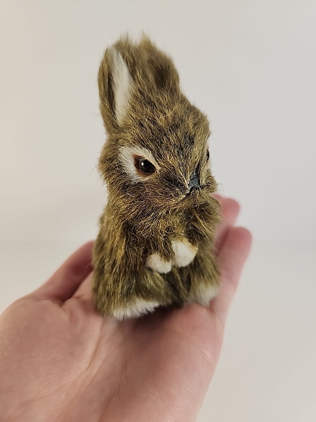 Vintage Realistic Rabbit Bunny Figure Easter Spring Faux Fur 4" Brown