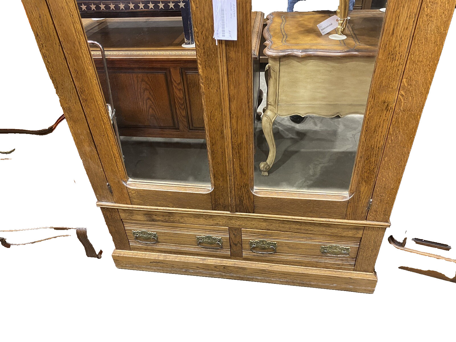 65564 Antique Victorian Oak 2 Door Wardrobe Cabinet