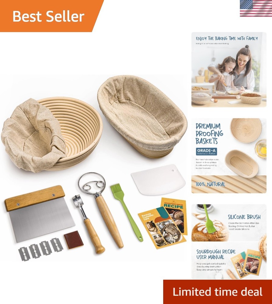 Dough Proofing Basket Set for Perfect Sourdough - Includes Baking Essentials