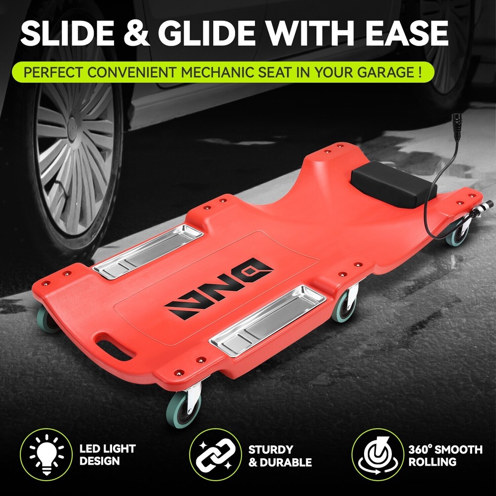 40" Pockets Workshop Plastic Floor Creeper With Swivel Casters+Portable Side Red