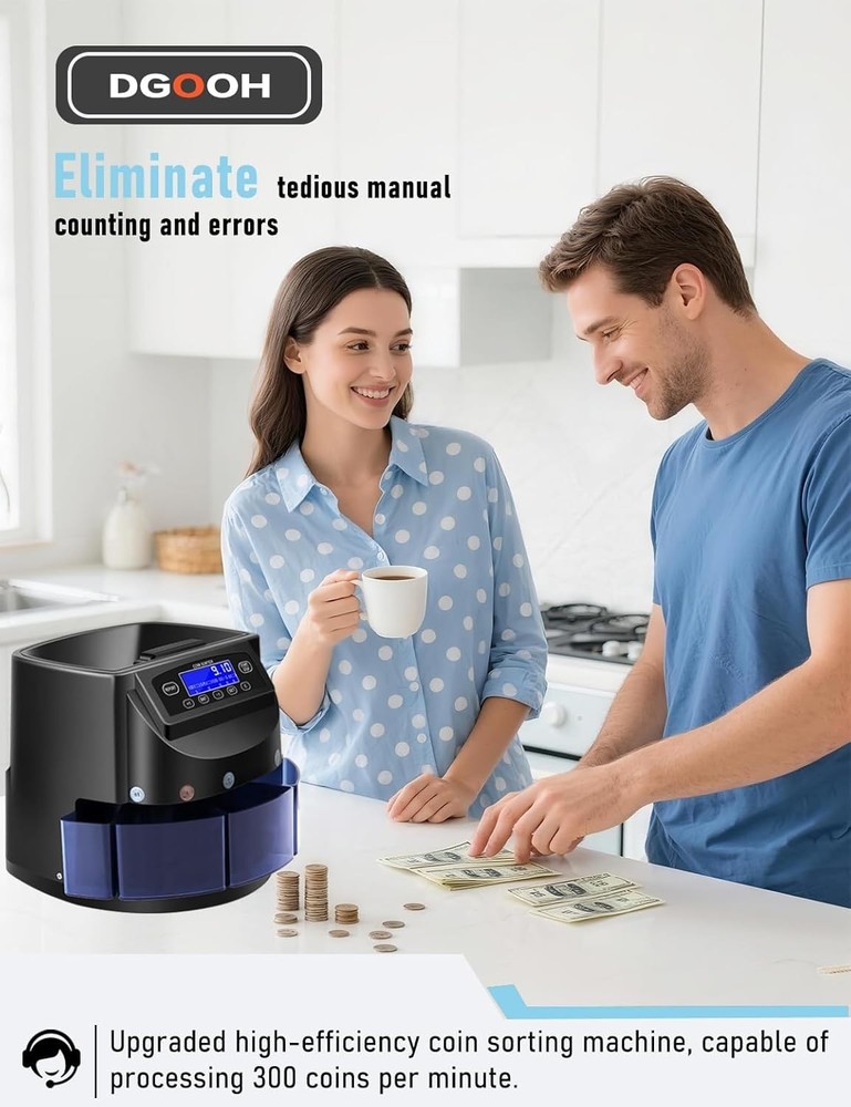 Coin Counter LCD 300 Capacity Dollar Sorter Packaging Machine