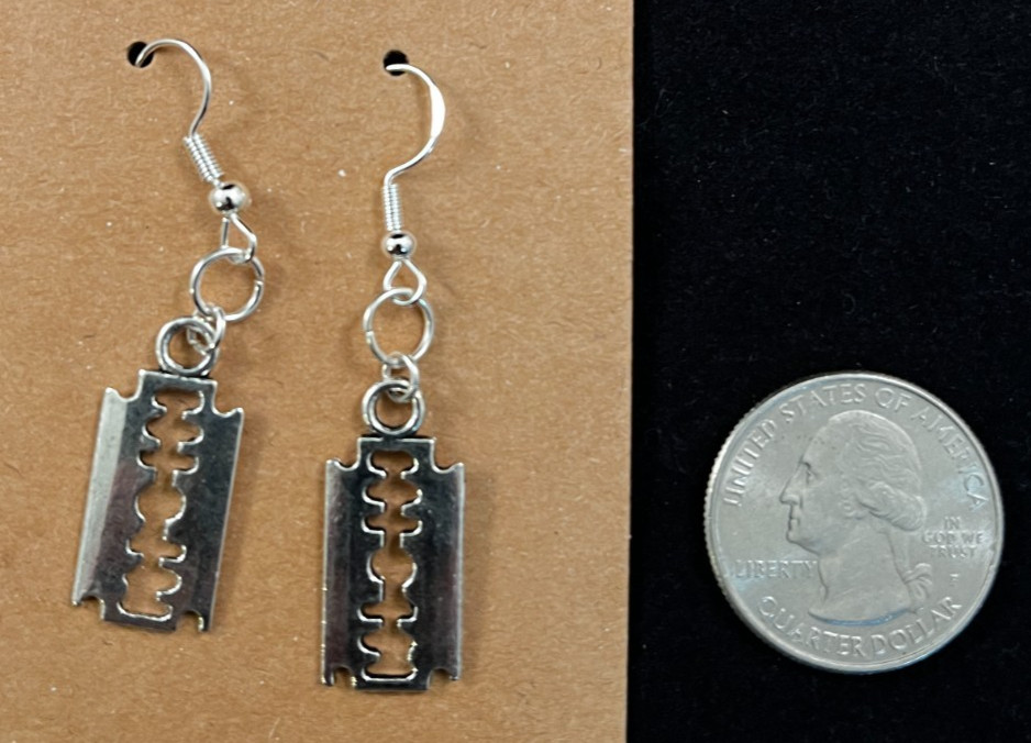 Silver Razor Blade Earrings - Dangle - Gothic - Silver Hooks - Handmade