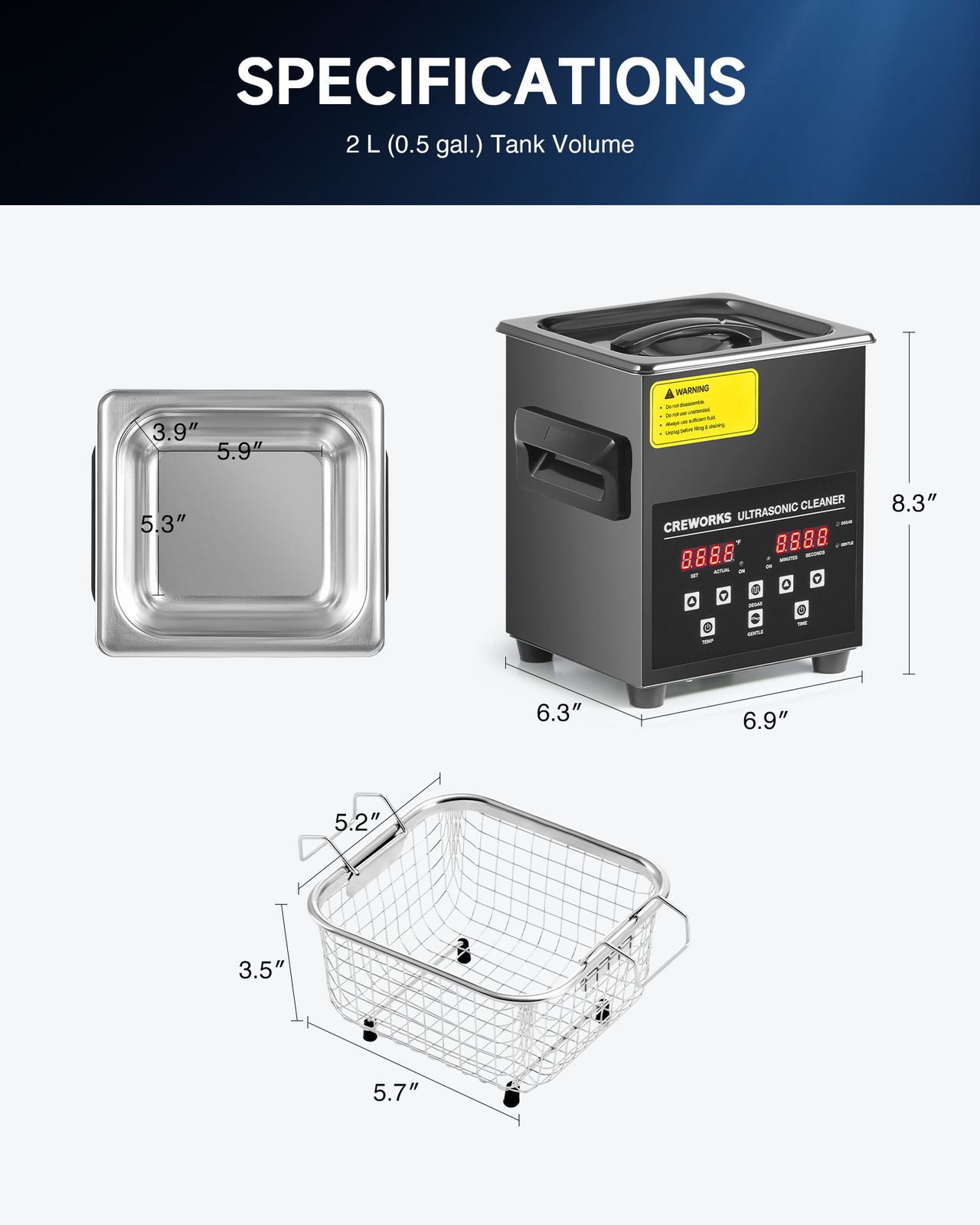CREWORKS 2L to 30L Digital Ultrasonic Cleaner Titanium Steel w/ Degas & Gentle