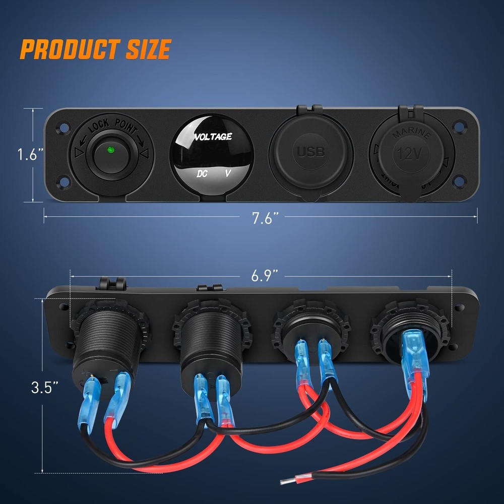 Nilight Charger Socket Panel 4 in 1 ON/Off Dual USB Socket Power Outlet LED