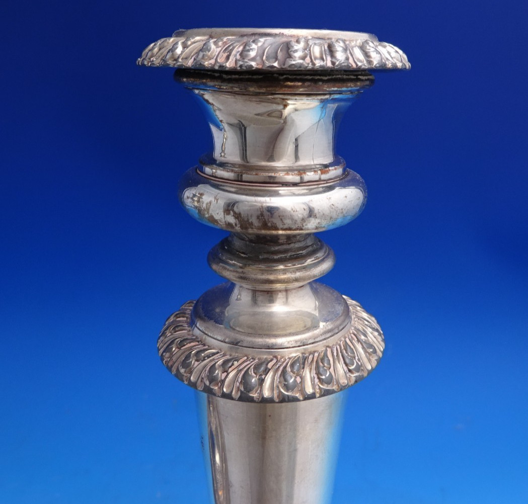 English Sheffield Silver on Copper Candlestick Pair 10 1/2" x 4 5/8" (#8554)