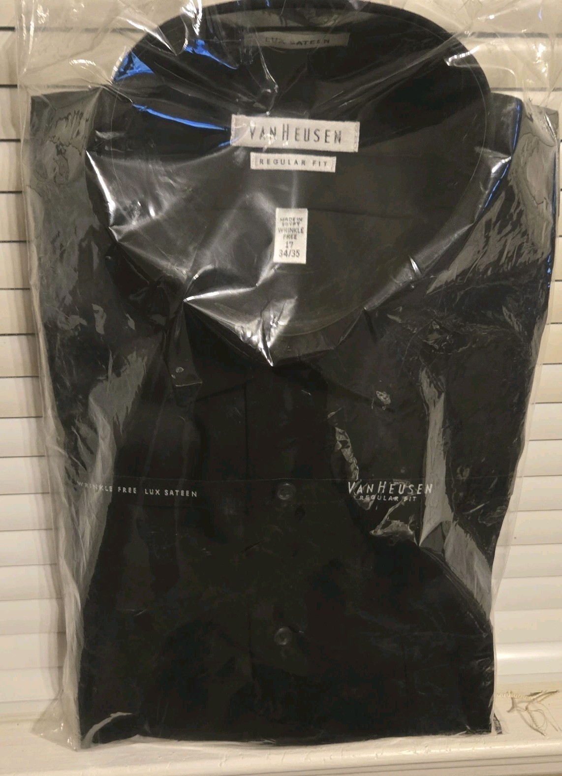 Van Heusen Lux Sateen Black Dress Shirt Men's 17 34/35