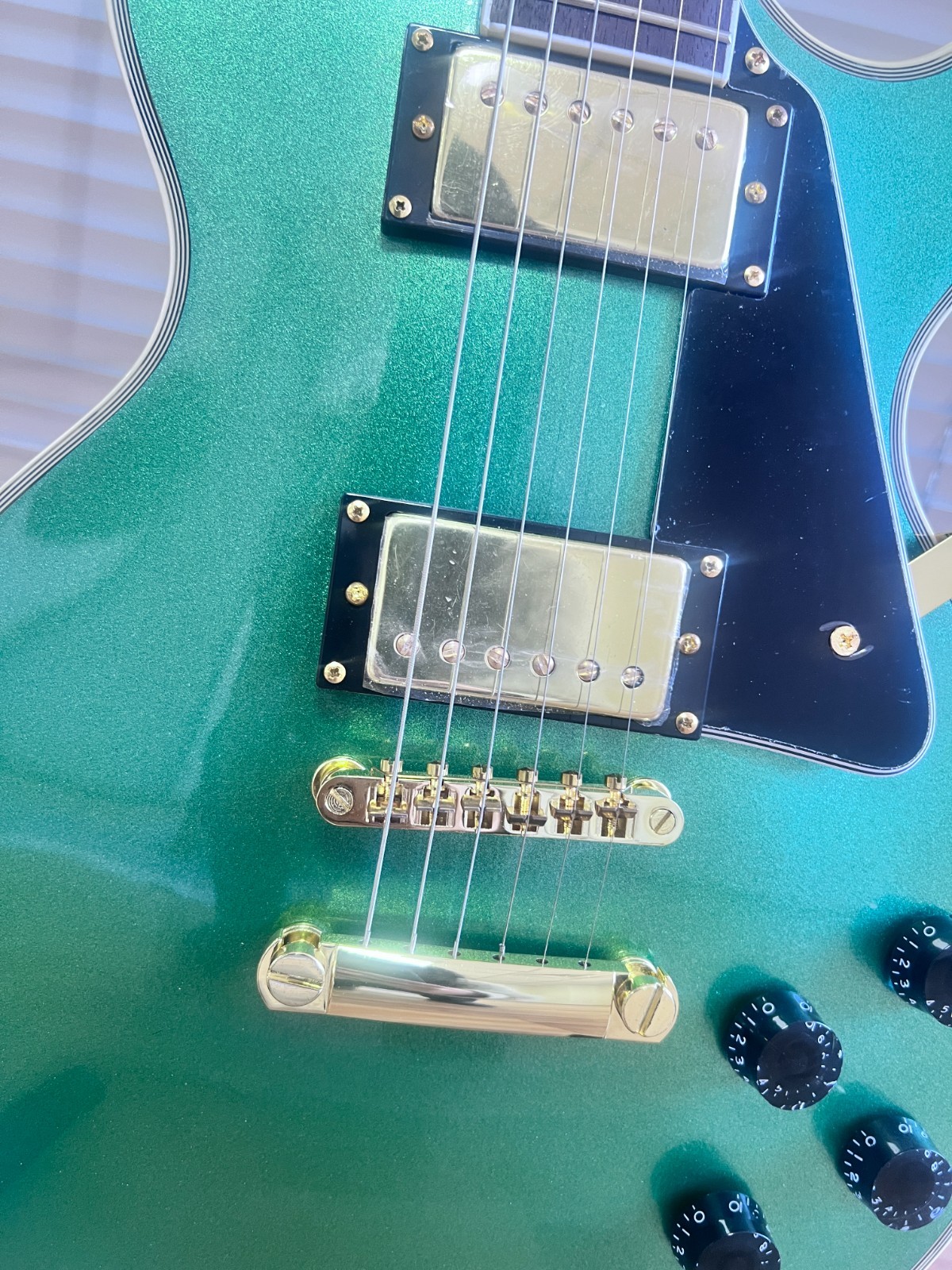 LP Custom Green Sparkle Electric Guitar Gold Hardware Fixed Bridge Ship US