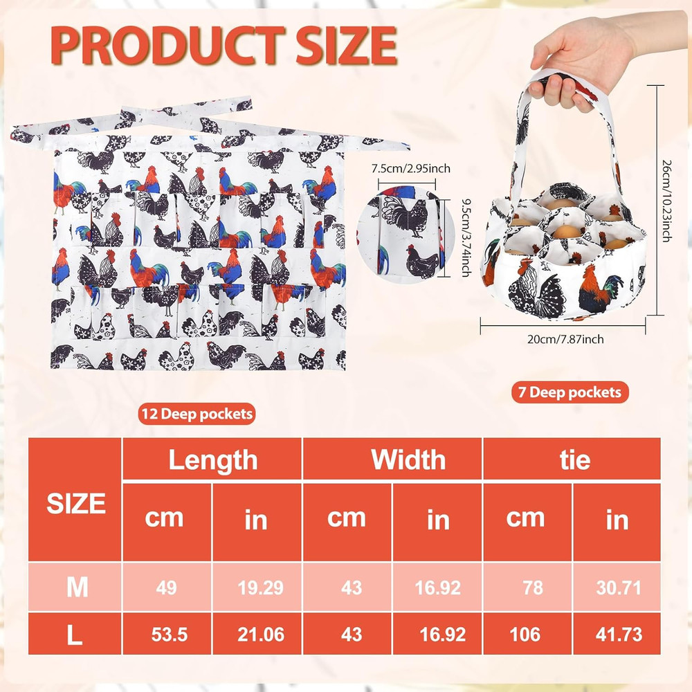 Egg Collecting Apron and Basket, 12 Deep Pockets Chicken Apron and 7 Deep Pocket