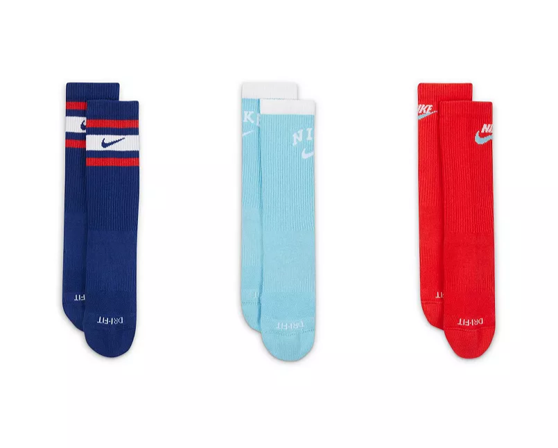 Men Nike Everyday Plus Cushioned Crew Socks 3 Pack Sky Blue Red Size Large 8-12