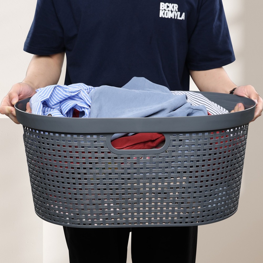 4 Pack Large Laundry Baskets, Plastic Hamper Laundry Basket, 40L, Grey