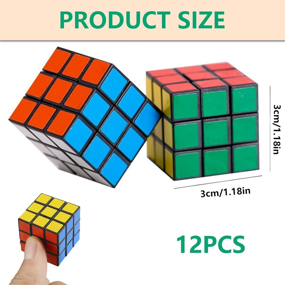 12 Pack Puzzle Magic Cube, 3x3 cm Magic Cube Puzzle Mini Cubes Set Christmas Bir
