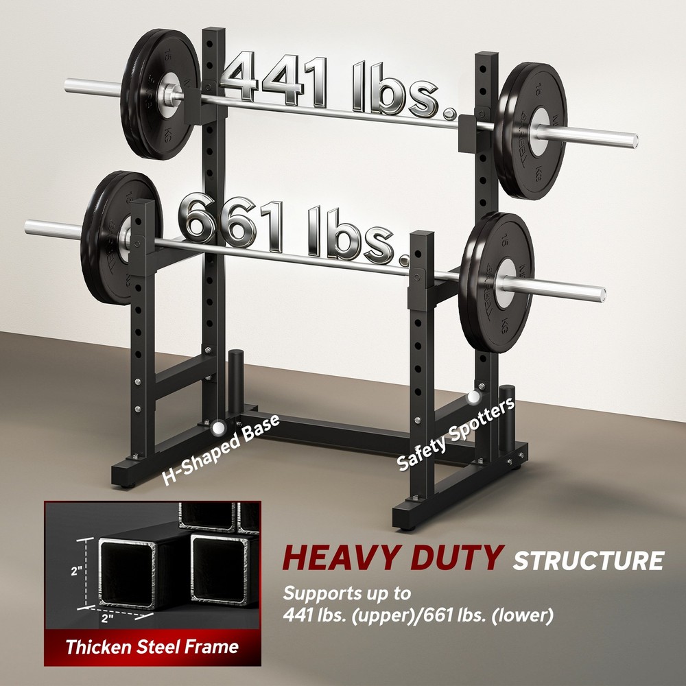 Adjustable Squat Rack, 660lbs Multi-Functional Bench Press Rack, Black