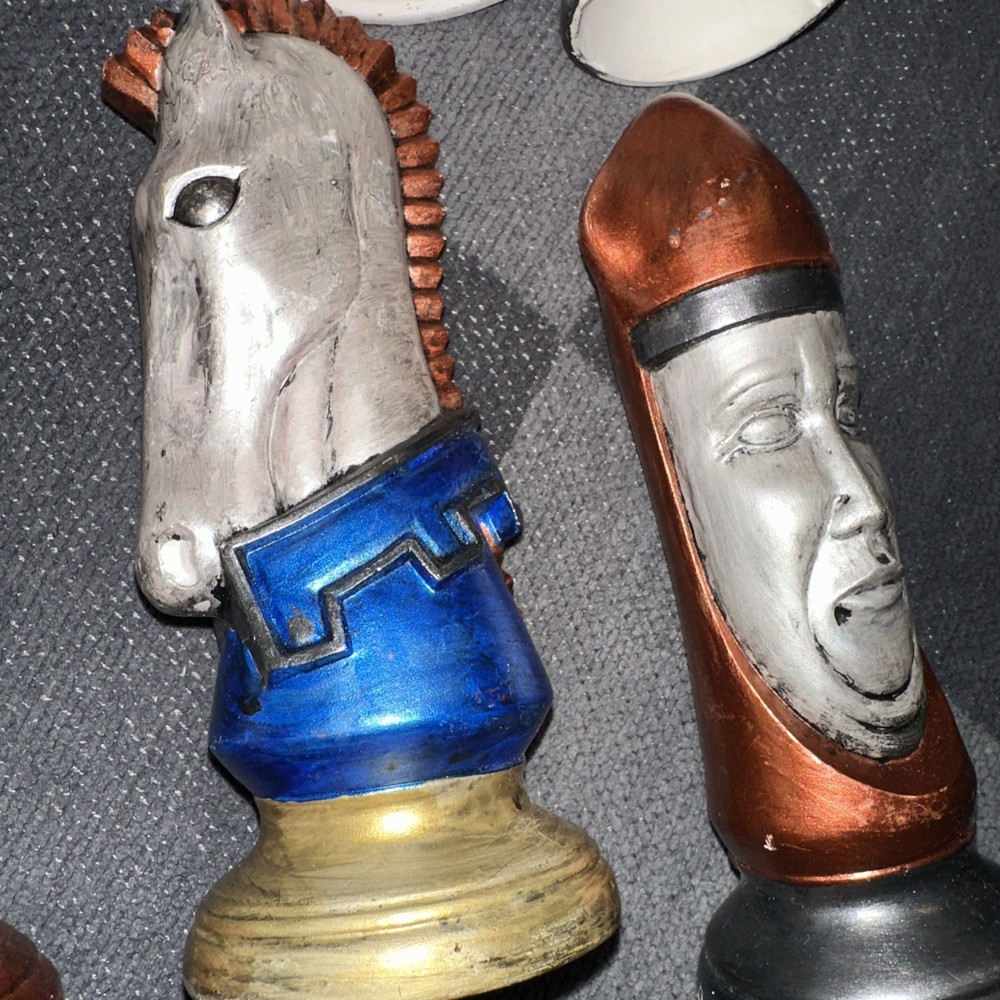 Duncan Ceramic Vintage Large Chess Set Hand Painted 9 Piece