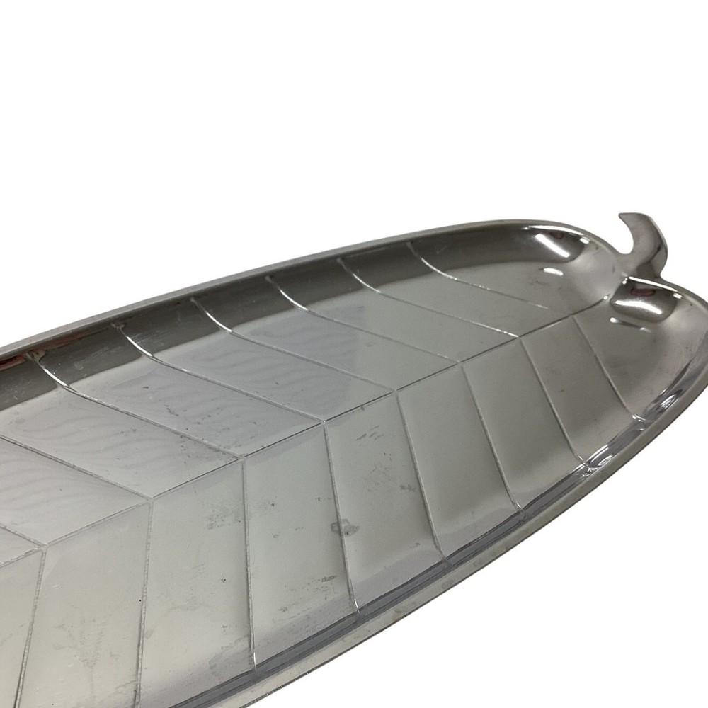 Silver Tone Leaf Shaped Metal Tray Dish 15”