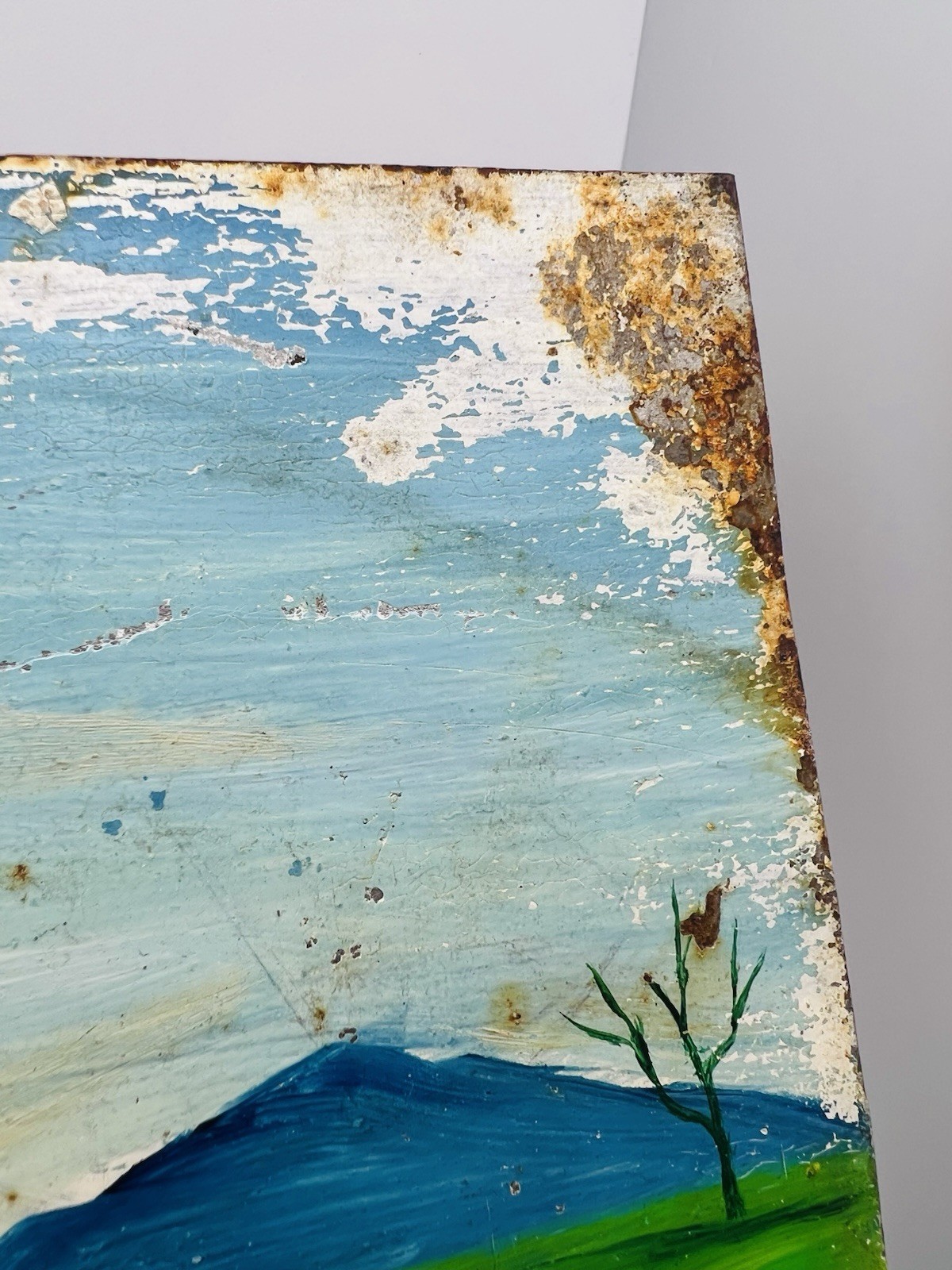 1966 Mexican Ex Voto Painting on Tin Retablo Folk Art 6 1/4 X 10 3:4”