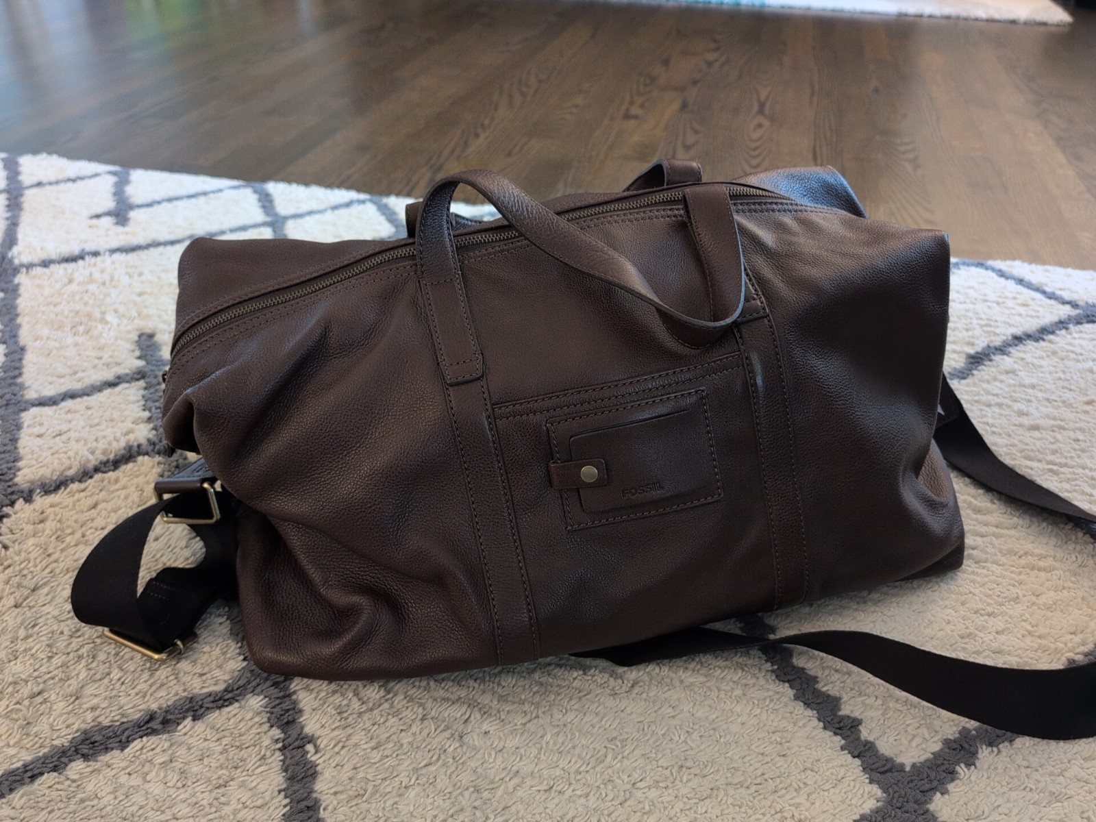 Fossil Mens Duffle Bag Brown Leather Travel Shoulder Business