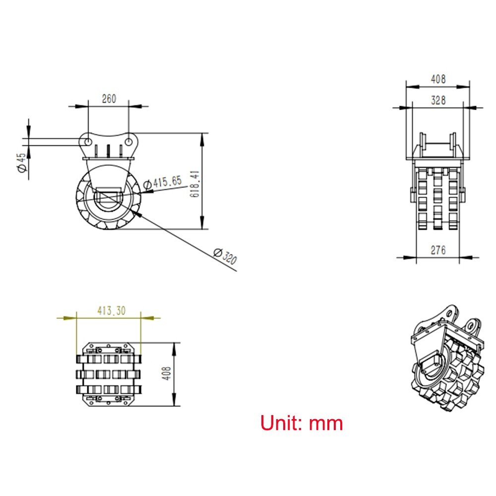 Heavy Equippment Compaction Wheel 305 Excavator Attachment Compactor Fits