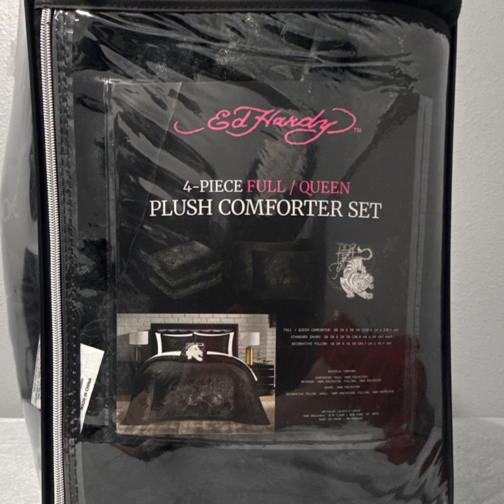 Ed Hardy dark chain pattern-Tiger Comforter Set Full/Queen 4-Piece