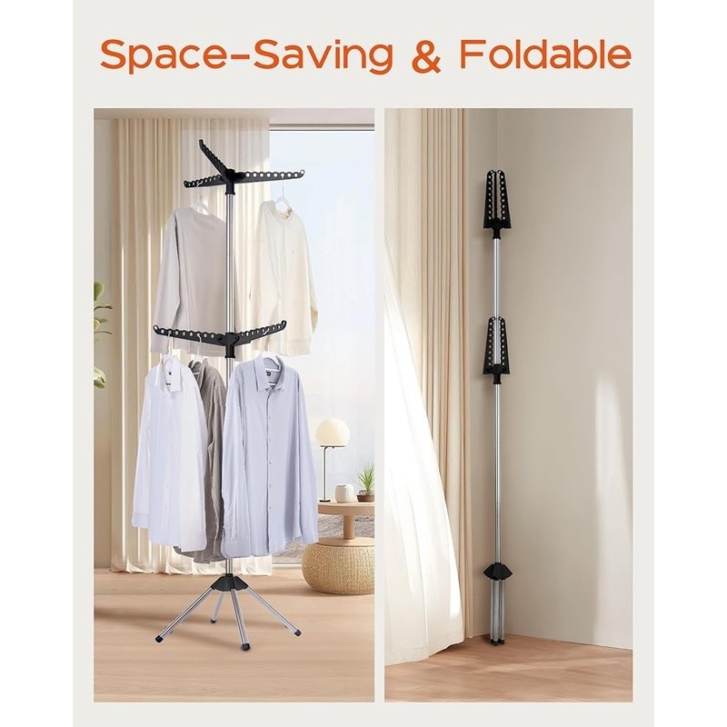 2-Tier Foldable Clothes Drying Rack 360 Rotating Laundry Organizer Space Saver