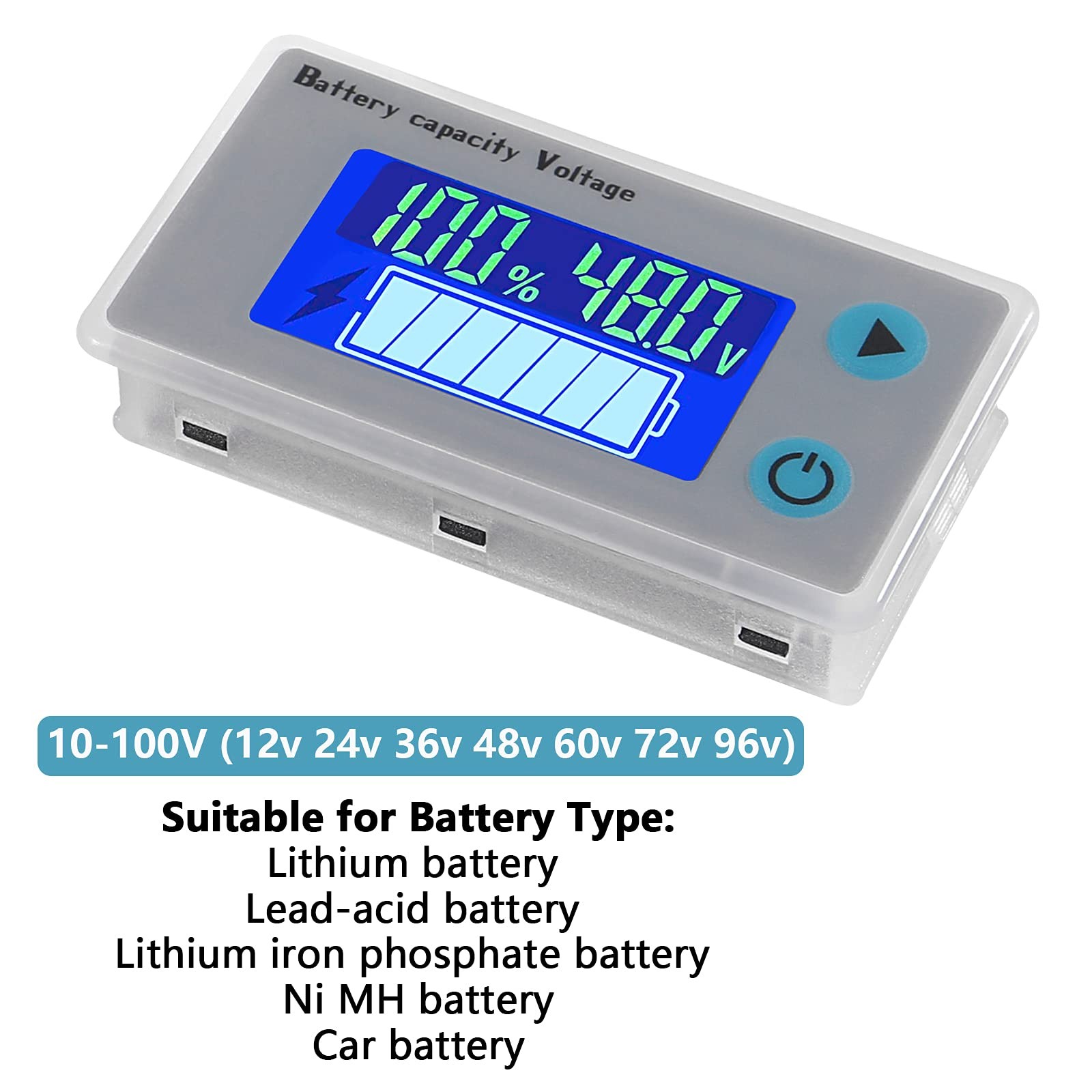 ALMOCN 10-100V Battery Monitor LCD 12V 24V 36V 48V Digital Battery Capacity V...