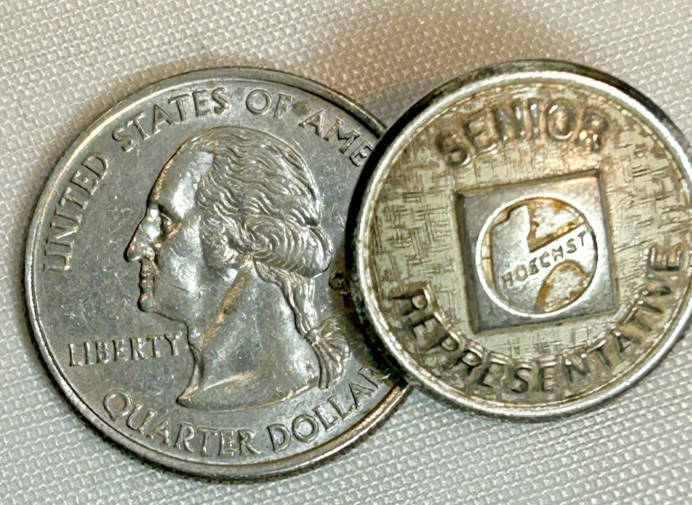 Hoechst Pharmaceuticals Senior Representative Button Silver Toned Waterbury