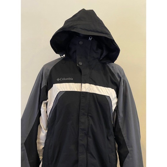 Columbia S Black/White/Grey Full Zip/Button Down Hooded Jacket