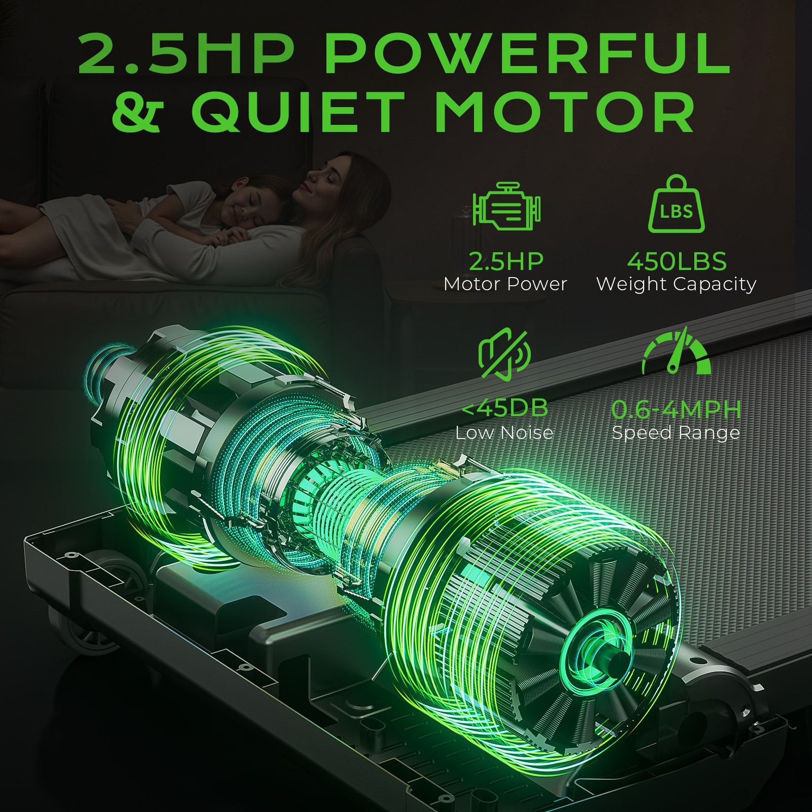 Auto Incline Treadmill 0-13% Slope 450LBS Capacity 2.5HP Quiet Motor LED Remote