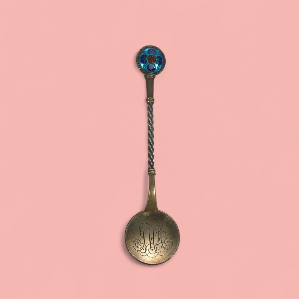 George Adam Scheid Austrian Champleve Enamel and Silver Spoon