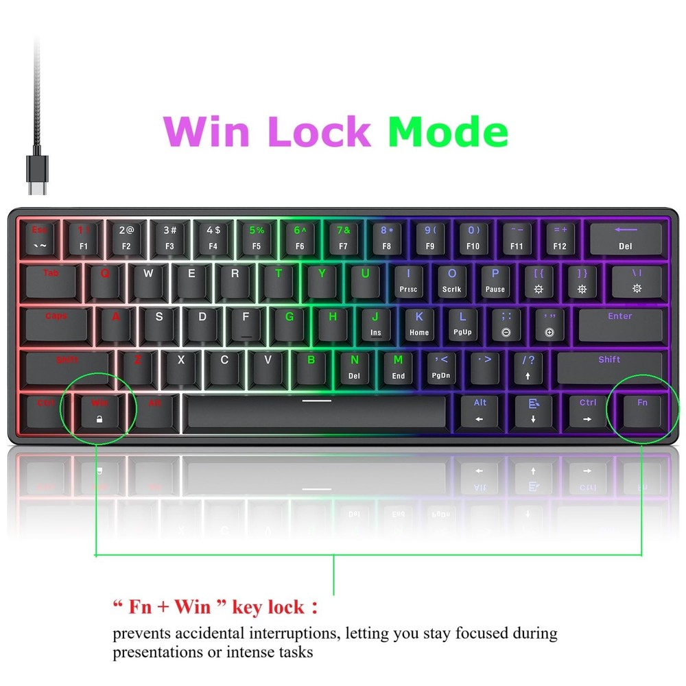 TECURS 60% Compact Mechanical Keyboard for Mac/Windows/PC, Ideal Black