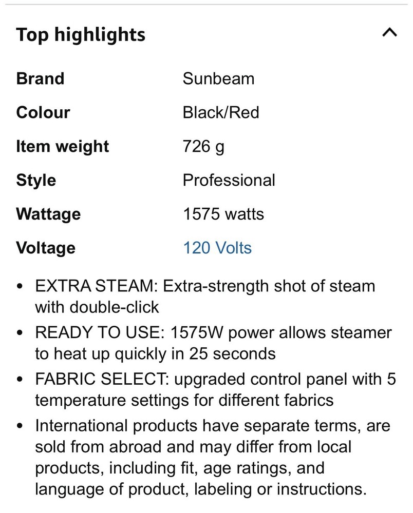 Sunbeam Professional 1575W Handheld Steamer, Variable Temp., Model# 32610026
