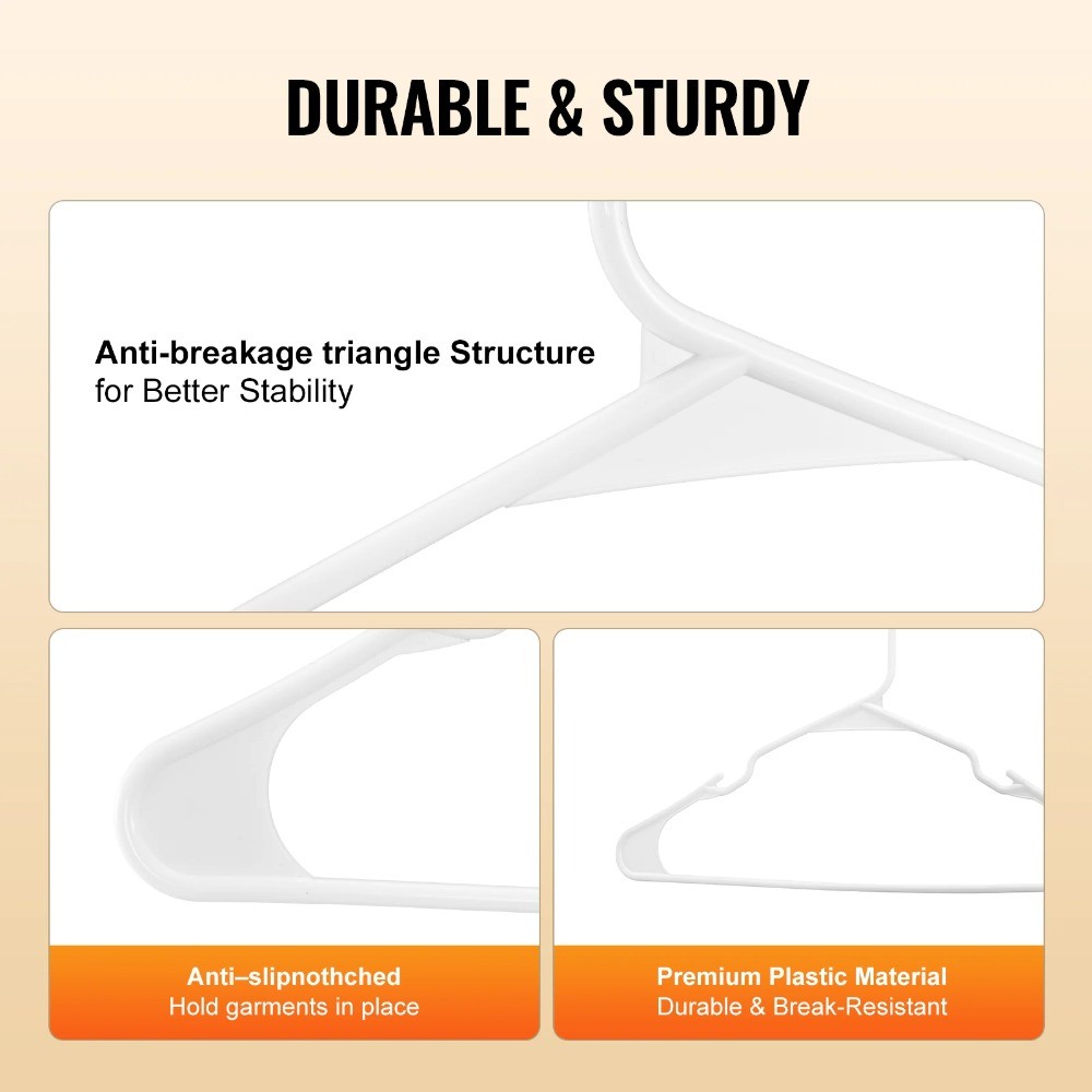 Slim 0.2-inch Hangers, 50-Pack, White, with Durable Triangular Structure