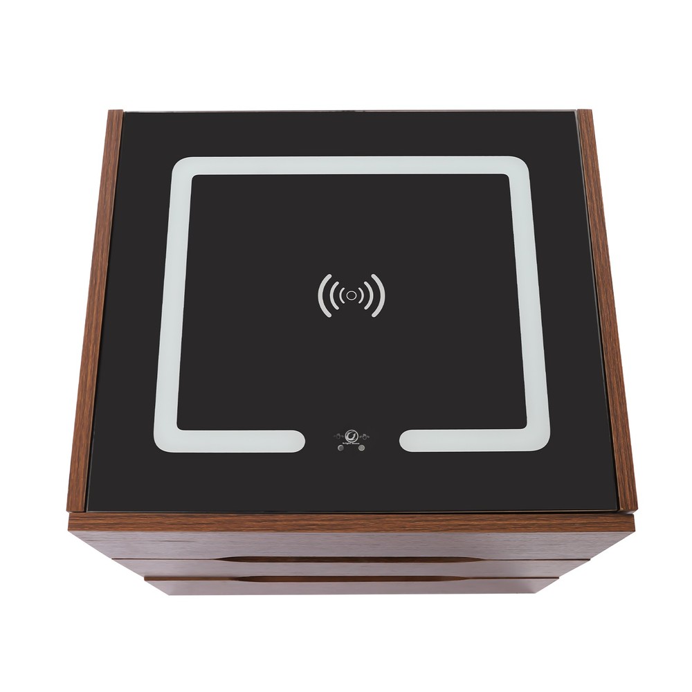 Modern End Side Table Nightstands Wireless Charging Station and LED Lights