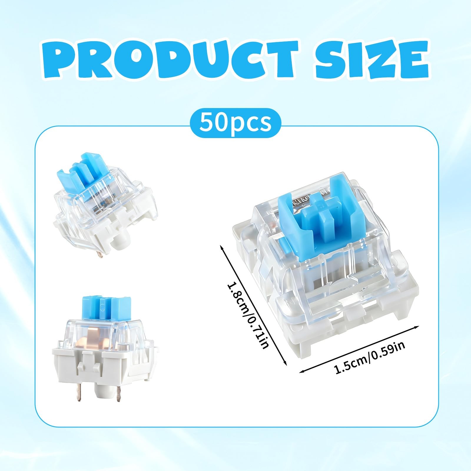 Keyboard Switches, 50 Pcs 3 PIN Blue Keyboard Clicker Dustproof Mechanical Ke