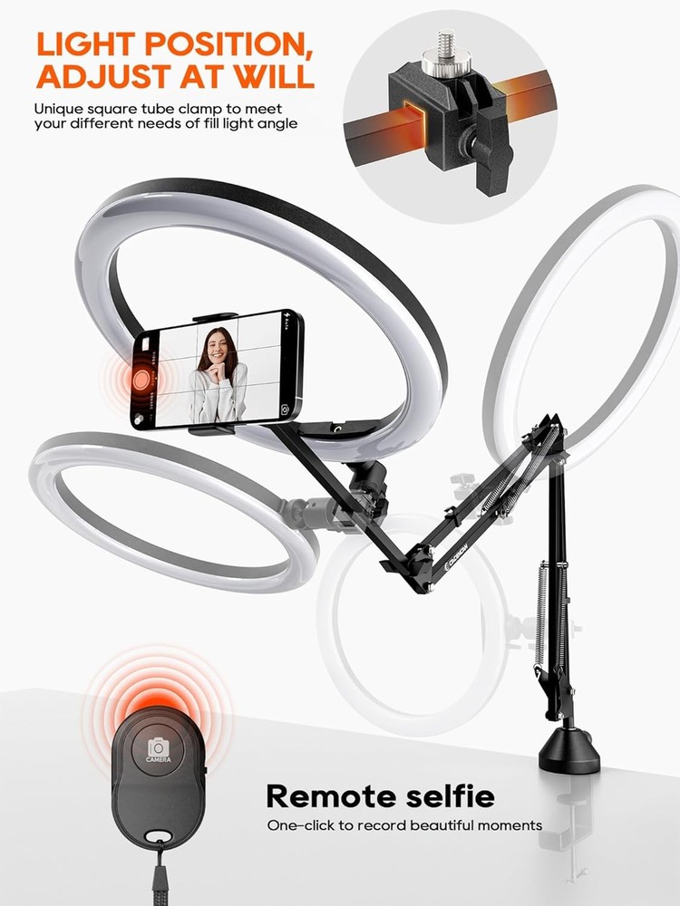 Upgrade Ring Light Overhead Phone Mount, 12”Circle LED Black (with RingLight）