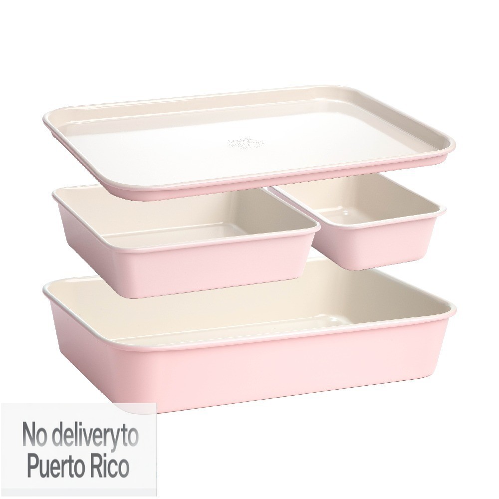 4-Piece Ceramic Nonstick Bakeware Set for Kitchen with Baking Sheet Pan, Pink