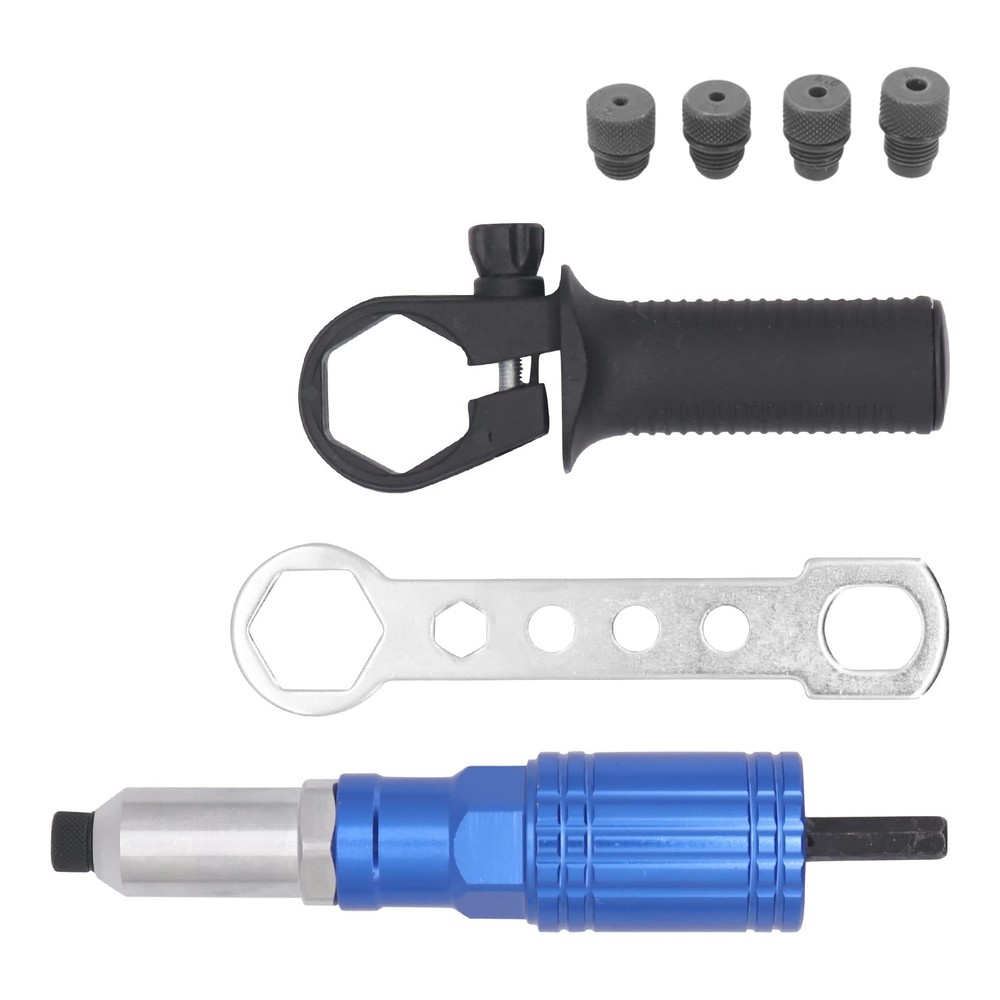 Blue Electric Rivet Gun Adapter with Handle, Riveter, Drill Attachment, Rivet...