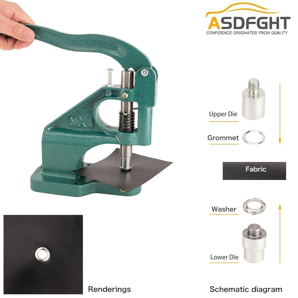 Efficient Grommet Machine Kit - 3 Interchangeable Dies & 1500 Grommets Included