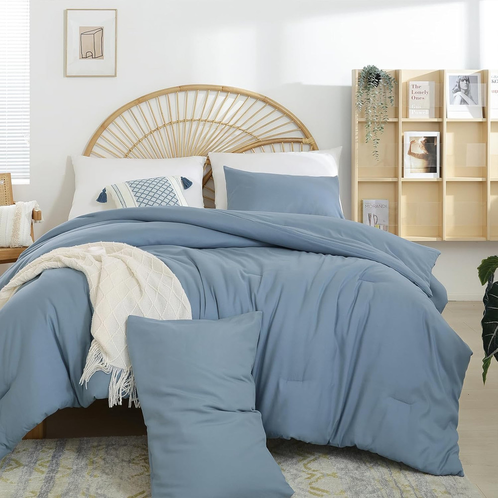 Boho Dusty Blue 3PCS Microfiber Bed Comforter Set for All Seasons - Soft, Lightw
